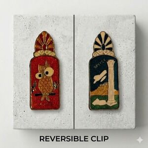 Vintage Brass Owl of Athena Enamel Desk Paper Clip Greece Souvenir Acropolis